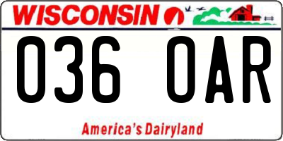 WI license plate 036OAR