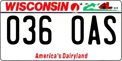 WI license plate 036OAS