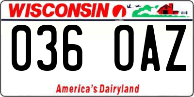 WI license plate 036OAZ