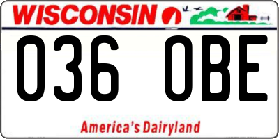 WI license plate 036OBE