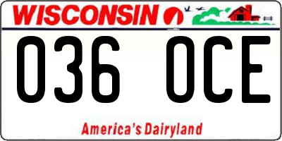 WI license plate 036OCE