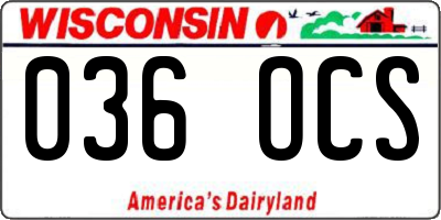WI license plate 036OCS
