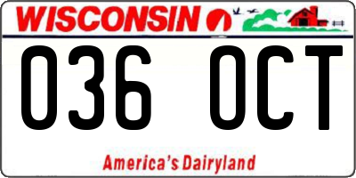 WI license plate 036OCT