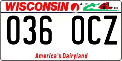 WI license plate 036OCZ