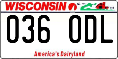 WI license plate 036ODL