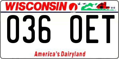 WI license plate 036OET