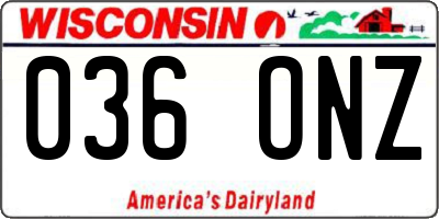 WI license plate 036ONZ