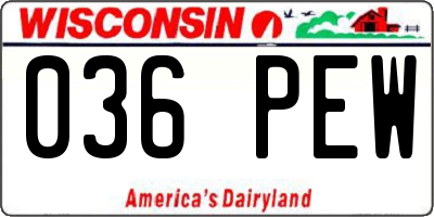 WI license plate 036PEW