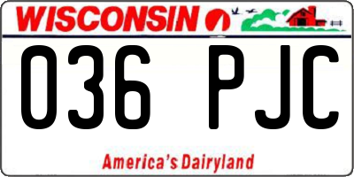 WI license plate 036PJC