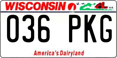 WI license plate 036PKG