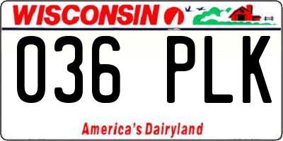 WI license plate 036PLK