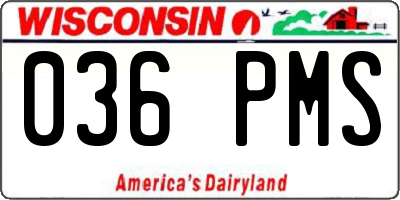 WI license plate 036PMS