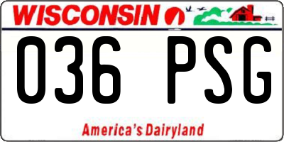 WI license plate 036PSG