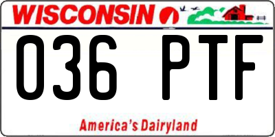 WI license plate 036PTF