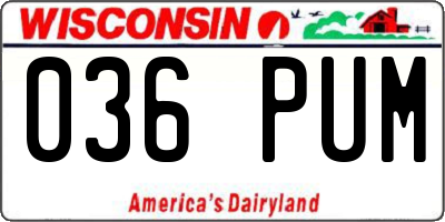 WI license plate 036PUM
