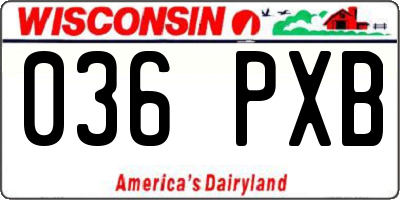 WI license plate 036PXB