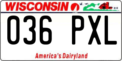 WI license plate 036PXL