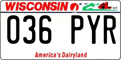WI license plate 036PYR