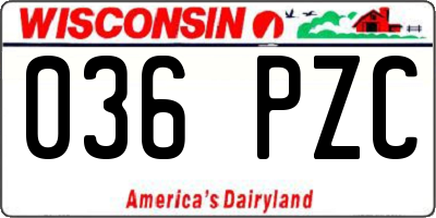WI license plate 036PZC