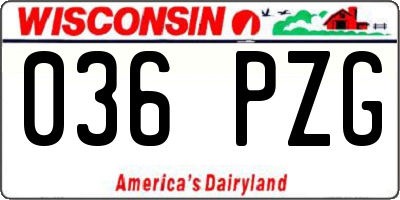 WI license plate 036PZG