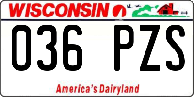 WI license plate 036PZS