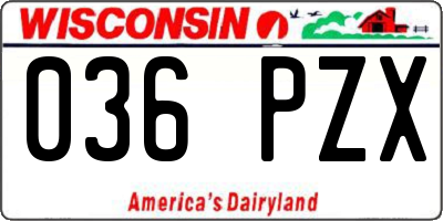 WI license plate 036PZX