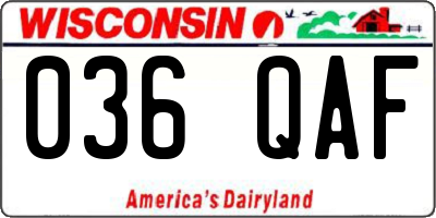 WI license plate 036QAF