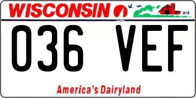 WI license plate 036VEF