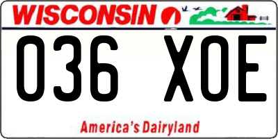 WI license plate 036XOE