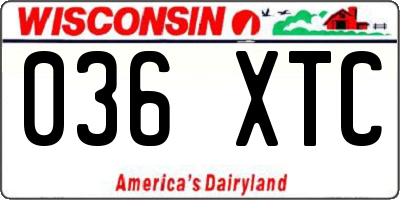 WI license plate 036XTC