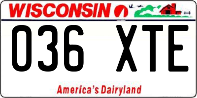 WI license plate 036XTE