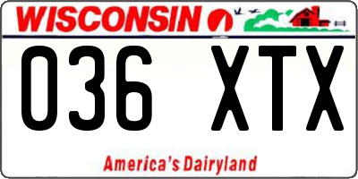 WI license plate 036XTX
