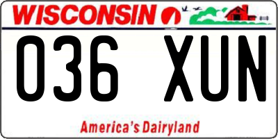 WI license plate 036XUN