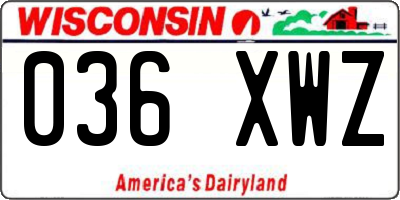 WI license plate 036XWZ