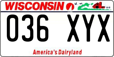 WI license plate 036XYX