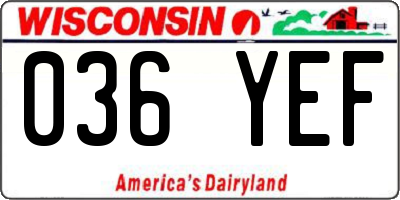 WI license plate 036YEF