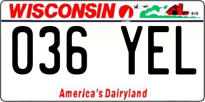WI license plate 036YEL