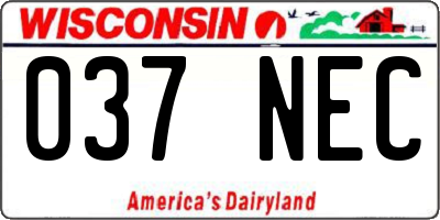 WI license plate 037NEC