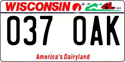 WI license plate 037OAK