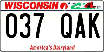 WI license plate 037QAK