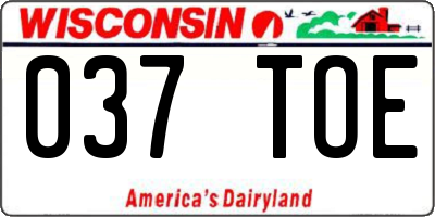 WI license plate 037TOE