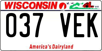 WI license plate 037VEK
