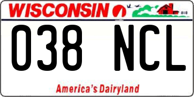 WI license plate 038NCL