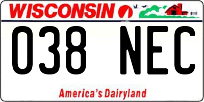 WI license plate 038NEC