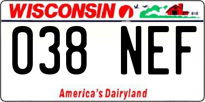 WI license plate 038NEF