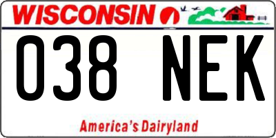 WI license plate 038NEK