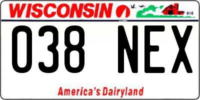 WI license plate 038NEX