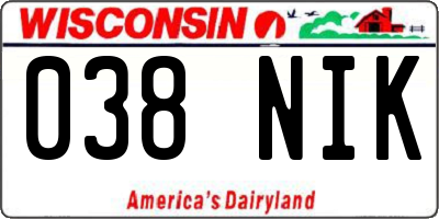 WI license plate 038NIK