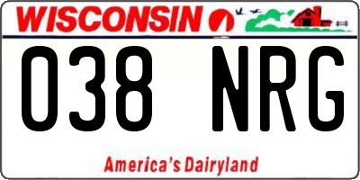 WI license plate 038NRG