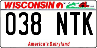 WI license plate 038NTK